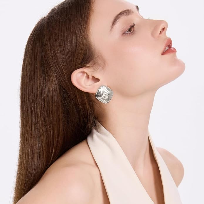 Gold Chunky Statement Earrings for Women, Trendy 14K Gold Plated Drop Dangle Square Geometric Vintage Designer Stud Earrings, Jewelry Gift