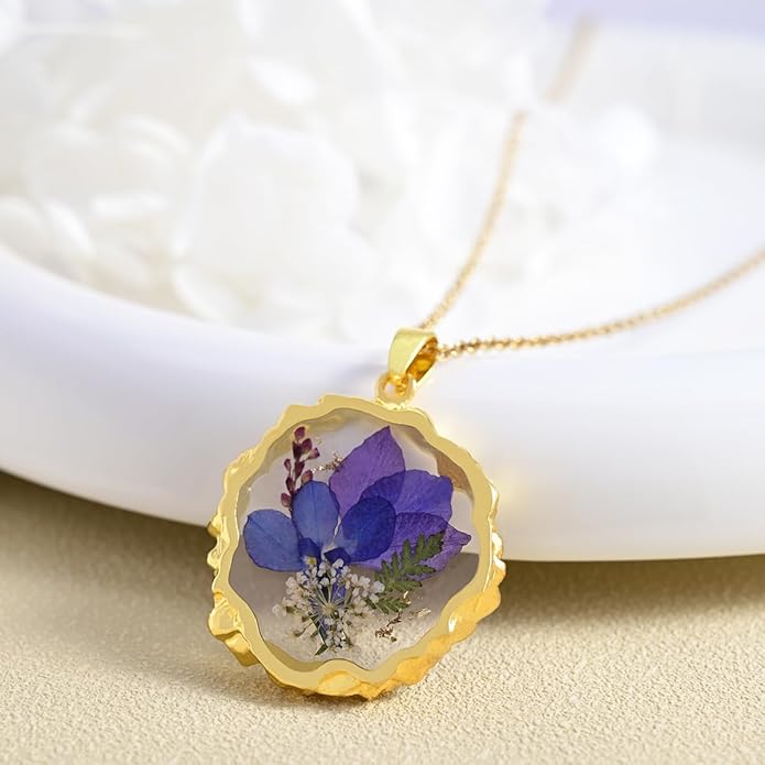 Birth Flower Necklaces for Women,1-12 Month Real Pressed Flower Necklace,Boho-Style Personalized Jewelry, Handmade Floral Pendant,Thoughtful Gift for Christmas,Birthday|18"