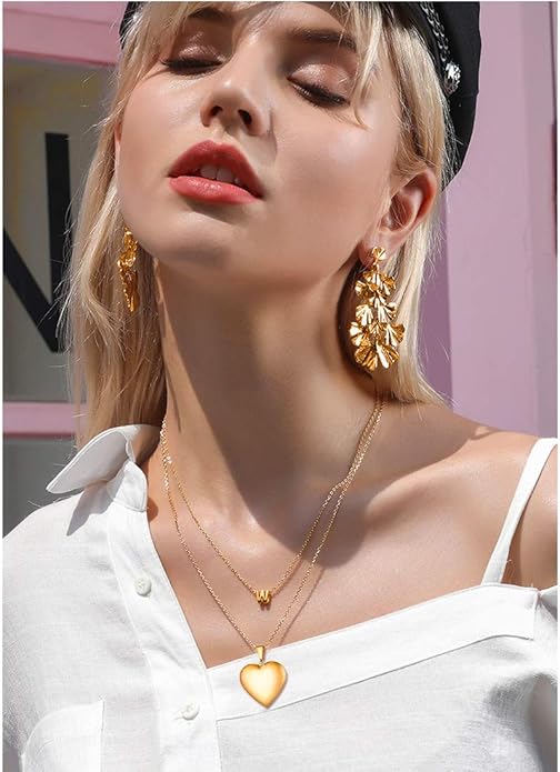 U7 Women Locket Necklace Platinum 14K Gold Photo Lockets that Hold Picture,Chain 20 Inch Personalized Gift Custom Love Heart Image Necklaces