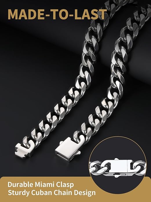 FindChic Cuban Link Chain for Men, 6/9/12mm Necklace Chain, Black/Gold Plated/Stainless Steel Necklace, Hypoallergenic & Tarnish-Proof Men's Jewelry Hip Hop Accessories, 18-30" Length Options