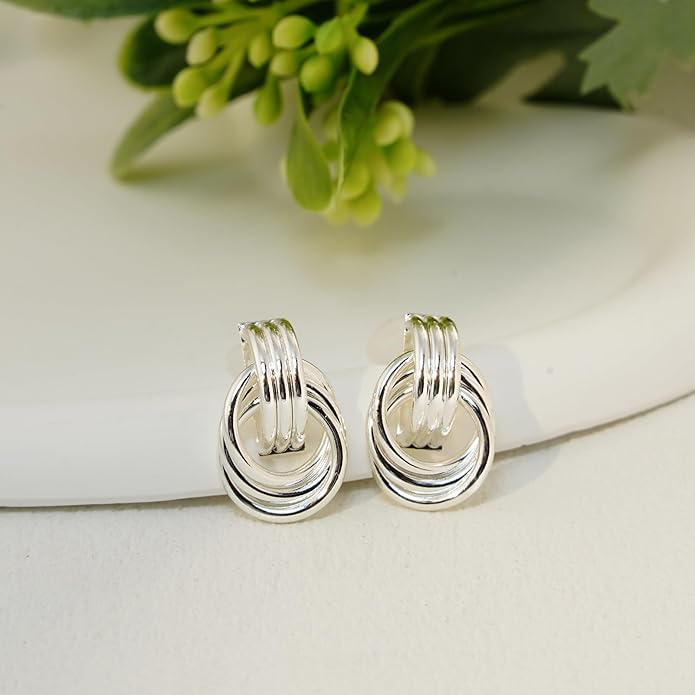 NIXMAX Chunky Small Knot Earrings Gold Silver Geometric Earrings for Women Dainty Gold and Silver Plated Dangle Drop Earrings Hypoallergenic and Lightweight Fashion Trendy Jewelry Gifts