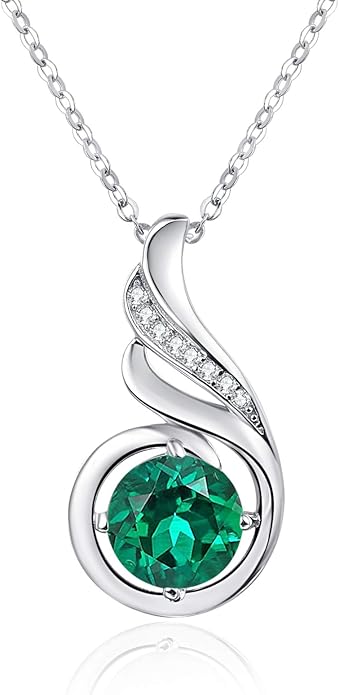 TANGPOET Birthstone Gemstone Necklaces for Women 925 Sterling Silver Dainty Pendant Jewelry Valentines Mothers Day Christmas Birthday Gifts for Mom Girlfriend Wife Daughter
