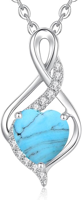 FANCIME 14K Solid White Gold Infinity Heart Birthstone Necklace for Women with Diamond Pendant Birthday Gifts for Mom Women Sterling Silver Chain 16" + 2" Extender