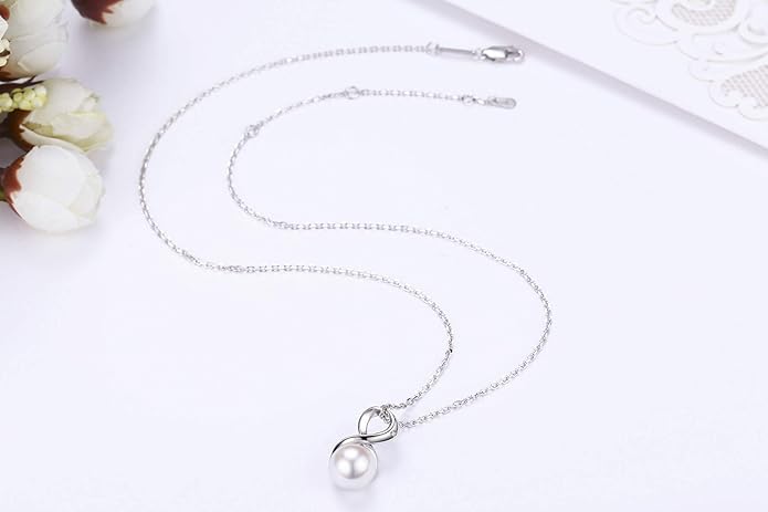CHAULRI Premium Cultured Freshwater White Pearl Pendant Necklace 18K Gold Plated Sterling Silver gifts for Women for Her Wife Mom Daughter