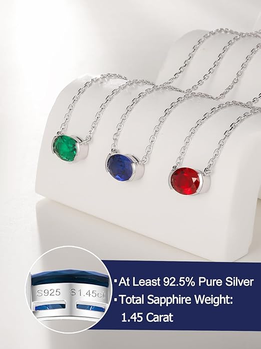 CYW Moissanite/Ruby/Sapphire/Emerald Dainty Pendant Necklace for Women, Novelty Design, Really Authentic Solid 925 Sterling Silver, 16"/18"/20" Adjustable, Birthday Anniversary Valentines Gift