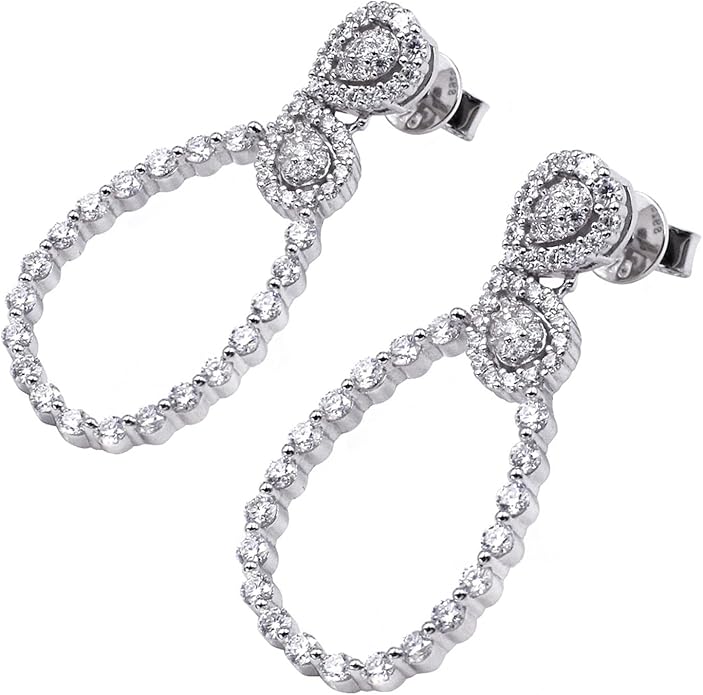 Moissanite Hoop Earrings for Women, S925 Sterling Silver, 18K White Gold Plated, D Color VVS1