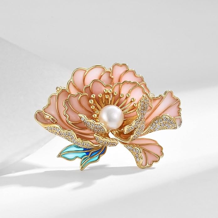 Flower Brooch Pin - Rhinestone Flower Pin 18k Gold Plated - Thanksgiving Day, Birthday, Wedding Gifts for Mom, Wife