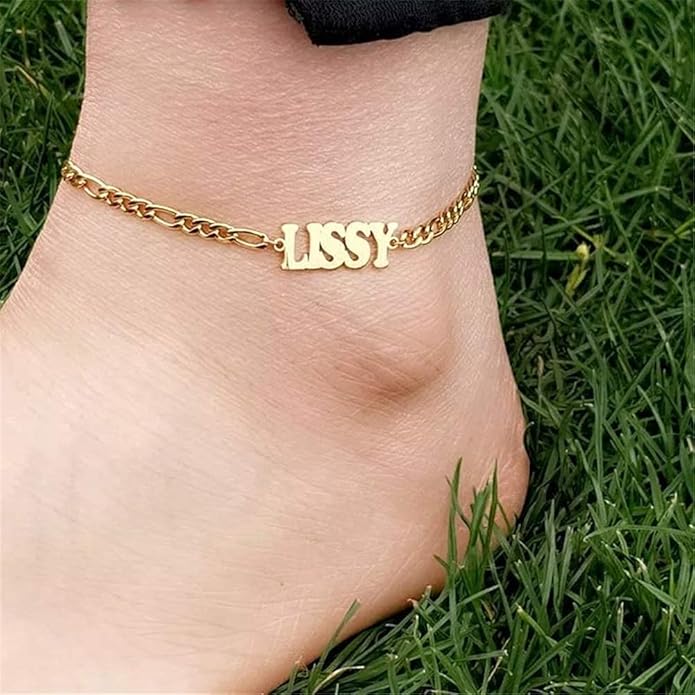 Personalized Name Ankle Bracelet for Women Custom Layered Name Anklet with Initials 18K Gold Plated Graduation Gift Customized Anklets for Women 8.7”-10.7”