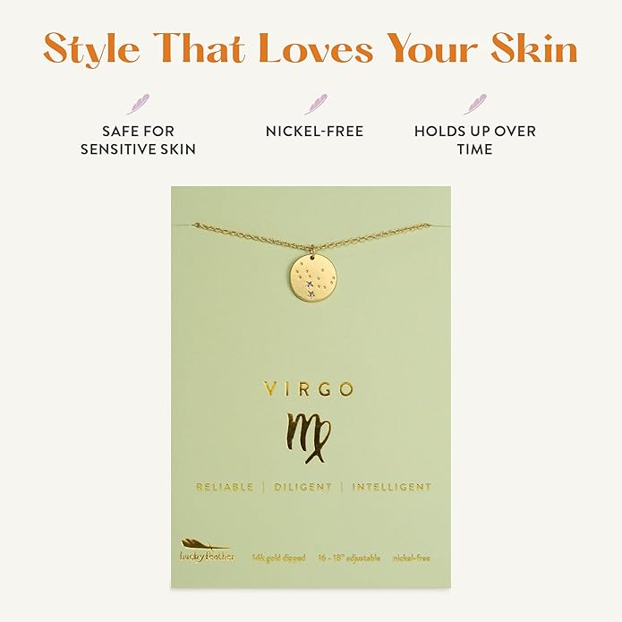 Lucky Feather Zodiac necklaces for women | Scorpio 14K Gold-Plated Astrology Pendant for Girls | Horoscope Sign Zodiac gift | Great Christmas Stocking Stuffer | Trendy Birthday Jewelry Gift | 16” - 18”