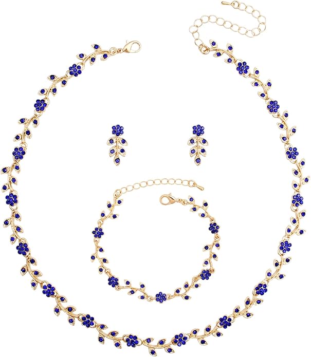 Austrian Crystal Rhinestone Choker Necklace Dangle Earring Link Bracelet Jewelry Set for Brides Bridesmaid Prom Costume Accessories for Women