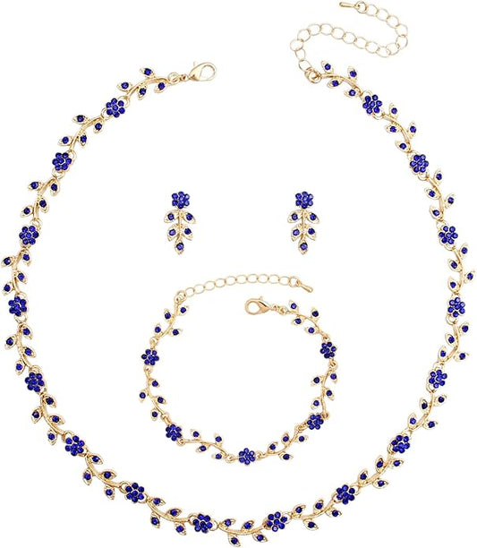 Austrian Crystal Rhinestone Choker Necklace Dangle Earring Link Bracelet Jewelry Set for Brides Bridesmaid Prom Costume Accessories for Women