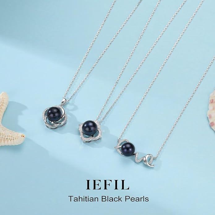 Iefil Anniversary Women Gifts - 10-11mm Tahitian Black Pearl & Fresh Water Pearl Necklace, Anniversary Birthday Gifts for Wife Girlfriend | Pearl Necklaces Gift for Her