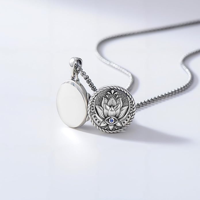 Evil Eye Necklace for Women 925 Sterling Silver, Protection Necklace with Blue Evil Eye Charm, Evil Eye/Lotus Pendant Jewelry, Birthday Christmas Gifts for Her