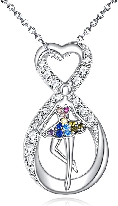 POPLYKE Sports Gifts for Girls Sterling Silver Gymnastics/Ballerina/Piano/Reading Heart-Shaped Pendant Necklace for Women