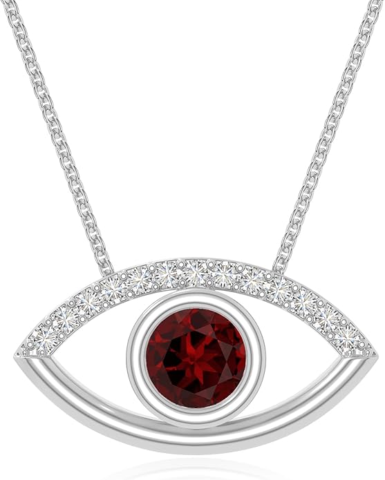 Natural Gemstone with Moissanite Evil Eye Pendant Necklaces for Women in Silver/18K Yellow/Rose Gold Vermeil,Birthstone Jewelry Gifts for Her Birthday,Anniversary, Graduation