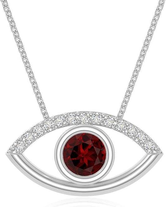 Natural Gemstone with Moissanite Evil Eye Pendant Necklaces for Women in Silver/18K Yellow/Rose Gold Vermeil,Birthstone Jewelry Gifts for Her Birthday,Anniversary, Graduation