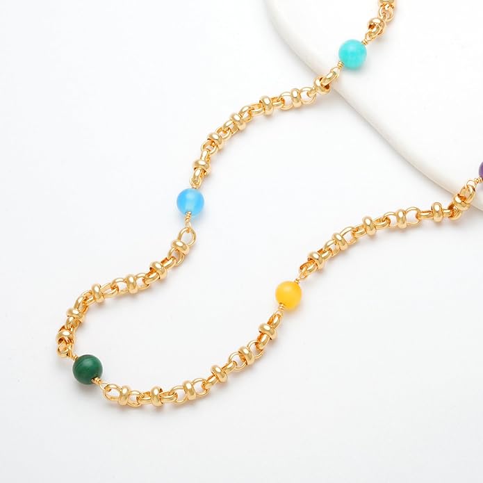 MTMY Beaded Necklaces for Women 14K Gold Plated Dainty Colorful Green/Rose Beaded Pearl Choker Necklace Delicate Boho Choker Necklace Jewelry Gift