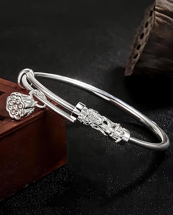 S925 Silver Bangle Bracelet for Women, Elegant Women‘s Sterling Silver Bracelet Bangle Adjustable 6.4-7.8 inches Small Size