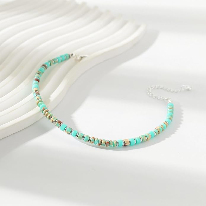 XIJIN Natural Stone Beaded Anklets for Women Handmade Beach Boho Turquoise Beads Ankle Bracelet Jewelry Gift for Her