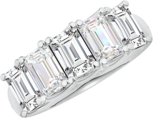 Houston Diamond District 1 to 6 Carat LAB GROWN Emerald Cut 5 Stone Ring Diamond Wedding Band Value Collection (E-F Color VS1-VS2 Clarity)