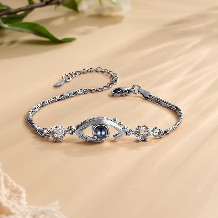 ROSI Personalized Bracelets with Picture Inside, Custom Projection Bracelets with Photos, Picture Bracelet Personalized Photo Gifts, Memorial Gifts for Women Mom Family Couple Girl