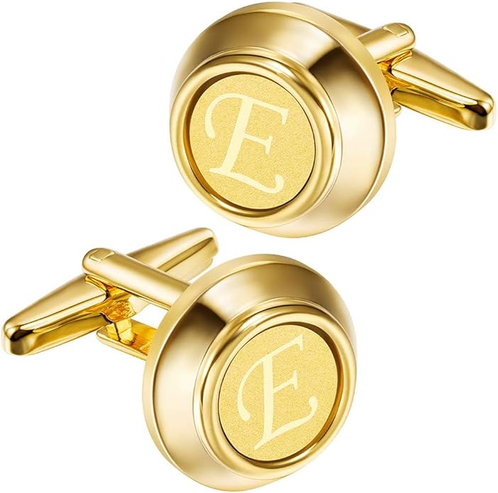 HAWSON 2 inch Tie Clips and Cufflinks Sets for Men A-Z Gold Engraved Letter Cufflinks and Tie Clips Sets for Formal Business Wedding