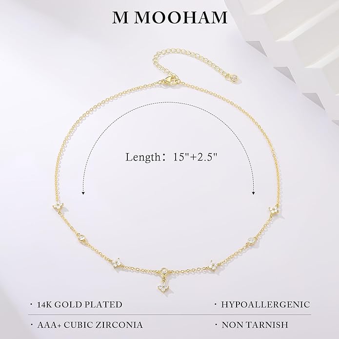 M MOOHAM Gold Clover Heart Pearl Butterfly Star flower Choker Necklace for Women - Dainty 14K Gold Plated Cubic Zirconia Cute Station Necklaces for Women Trendy Prom Jewelry Gifts