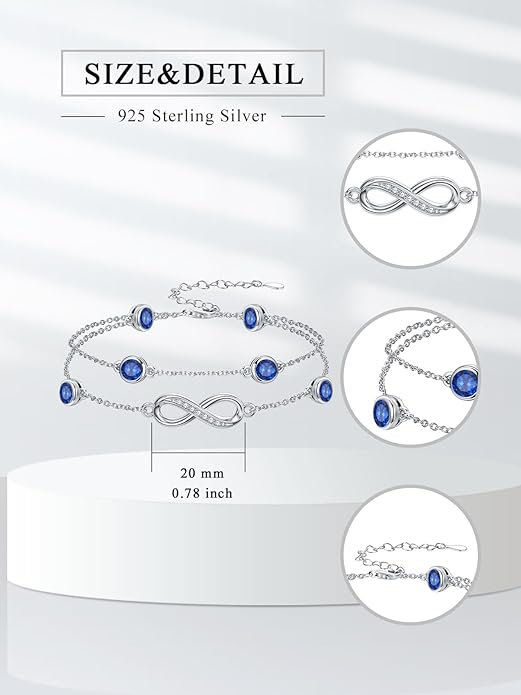 Dorunmo Anklet Bracelets for Women 925 Sterling Silver Infinity Anklets Bracelets Birthstone Jewelry Gifts for Mom Wife
