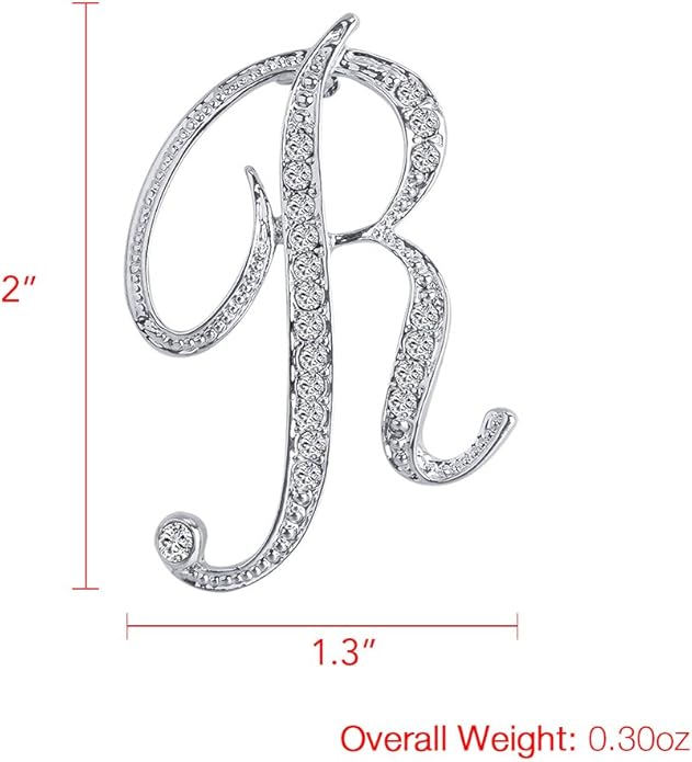 LiaSun A-Z 26 Letters Pins Brooches Silver Plated Metal Broaches Pins-Clear Crystal Initial Breastpin