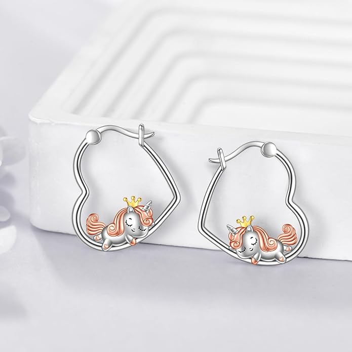 YFN Animal Earrings Sterling Silver Animal Heart Hoop Dangle Earrings Cute Jewelry Gifts for Women