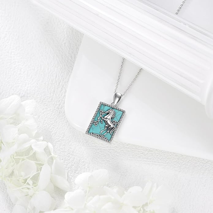 Vintage Horse Necklace 925 Sterling Silver Genuine Turquoise Horse Pentant Necklace Jewelry Gift For Women