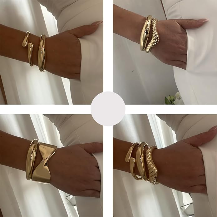 Rainhonor Chunky Gold Bangles Bracelets for Women Gold Cuff Bracelet Set Waterproof Non Tarnish Stack Bracelet for Women Gifts
