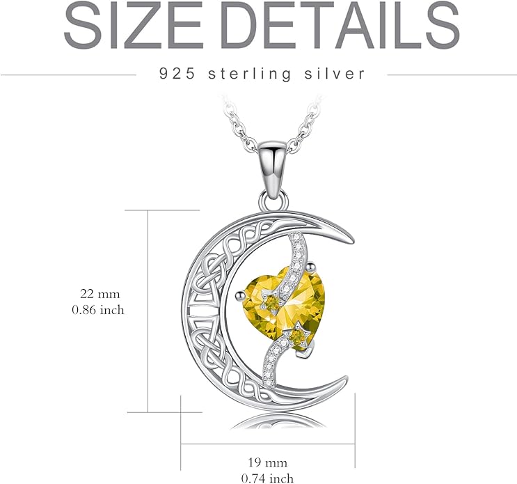 TOUPOP Moon and Star Birthstone Necklace for Women 925 Sterling Silver Celtic Moon Jewelry Birthday Christmas Gifts for Her Girlfriend