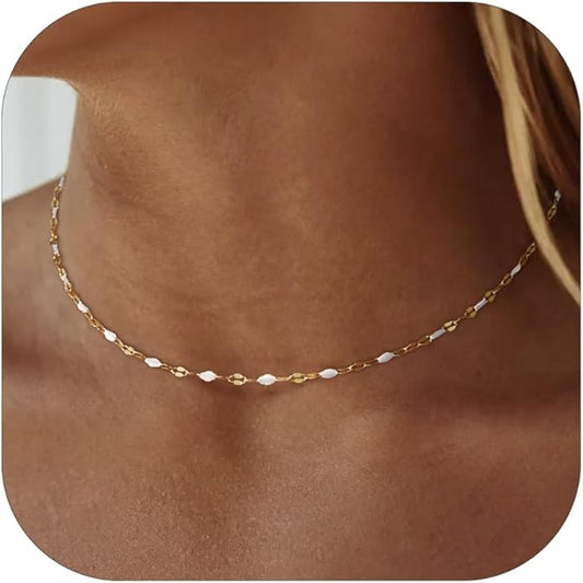 Gold Necklaces for Women Trendy, 14K Gold Plated Dainty Lip Chain Simple Choker Hypoallergenic Waterproof Boho Necklace Fashion Accessories Summer Jewelry for Women Gifts