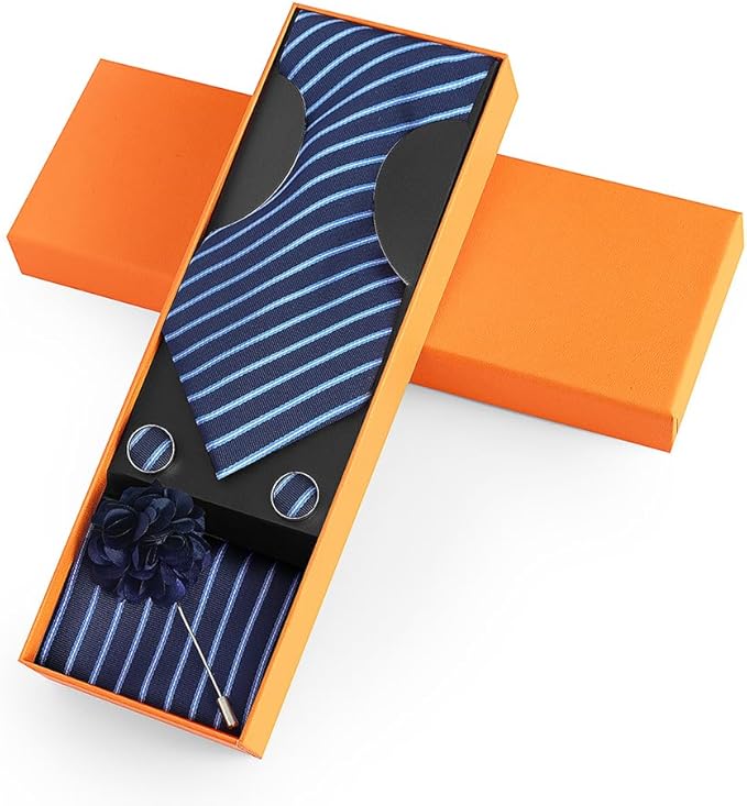 joy alice Ties Set Men Mixed Color Necktie Handkerchief Cufflinks Brooch 3.15 Formal