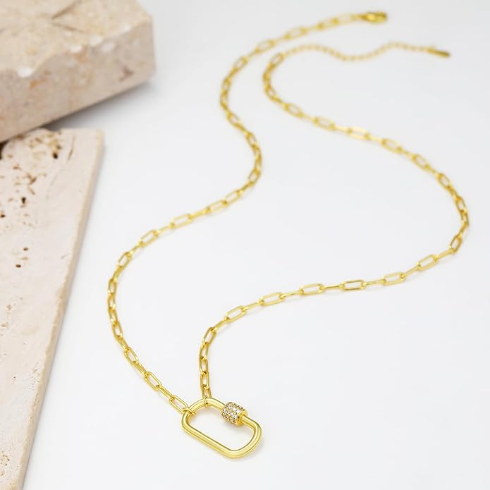 Chunky Gold Necklace for Women, 18K Waterproof Heart Necklace Statement Necklace Gold Charm Necklace Chunky Jewelry Paperclip Chain Choker Gift for Women