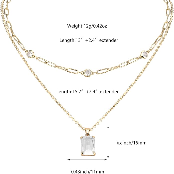 Gold Layered Pendant Necklaces for Women 14k Gold Plated Crystal Choker Necklace Paperclip Rhinestone Necklace Party Prom Jewelry