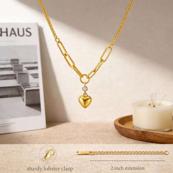 AuraLixi 18K Gold Plated Adjustable Chain Necklace for Women, Mixed Chain Gold Pendant Necklaces, Trendy Fashion Jewelry Gift for Girlfriend, Anniversary & Birthday