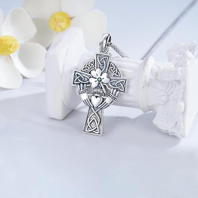 Cross Necklace for Men 925 Sterling Silver Celtic Cross Pendant Christian Jewelry Religious Christmas Gifts for Women