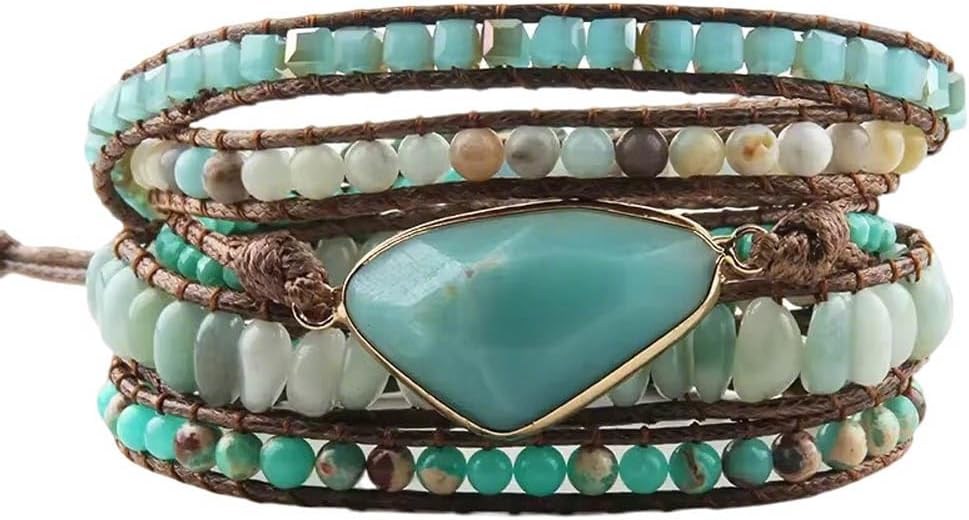 ZOSOJONA Boho Handmade Natural Stone Wrap Bracelets Turquoises Crystal Beads Bracelet Jewelry