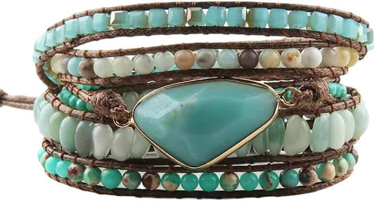 ZOSOJONA Boho Handmade Natural Stone Wrap Bracelets Turquoises Crystal Beads Bracelet Jewelry