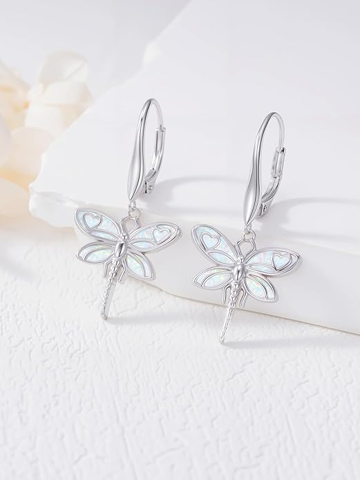 Phoenix/Dragonfly/Hummingbird/Butterfly/Dove Earrings 925 Sterling Silver Opal Animal Dangle Earrings Opal Jewelry Christmas Gifts for Women