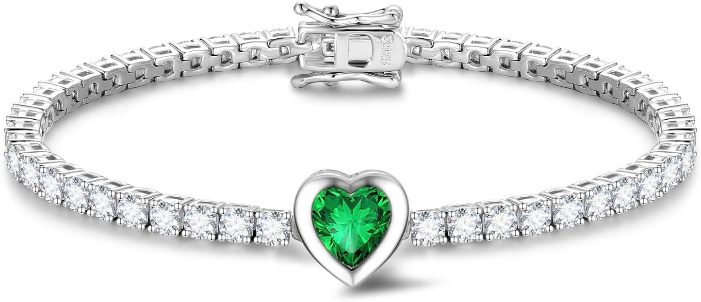 FANCIME 7mm Heart Birthstone Tennis Bracelet for Women Fine Jewelry Wedding Bridal Prom Birthday Gift for Women Her, Length 7 Inch