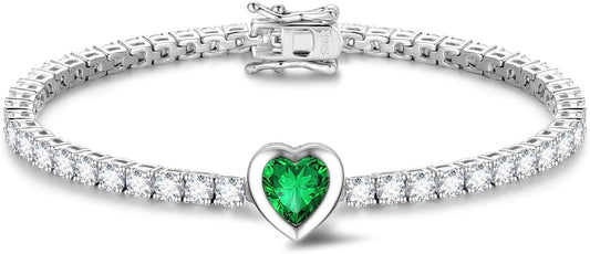 FANCIME 7mm Heart Birthstone Tennis Bracelet for Women Fine Jewelry Wedding Bridal Prom Birthday Gift for Women Her, Length 7 Inch