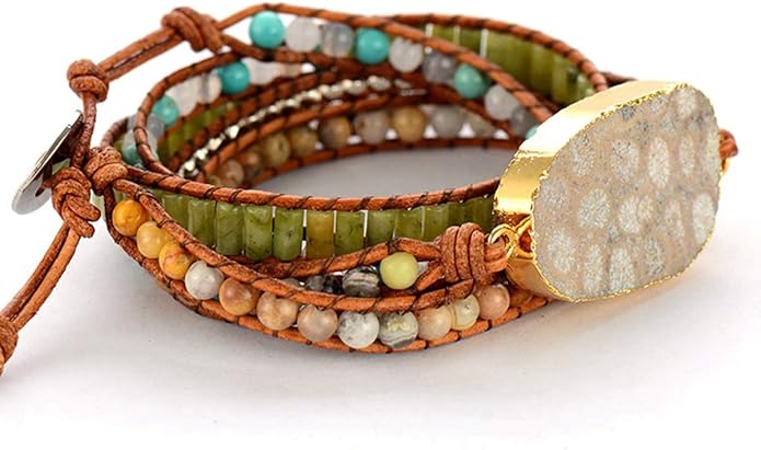 ZOSOJONA Boho Handmade Natural Stone Wrap Bracelets Turquoises Crystal Beads Bracelet Jewelry