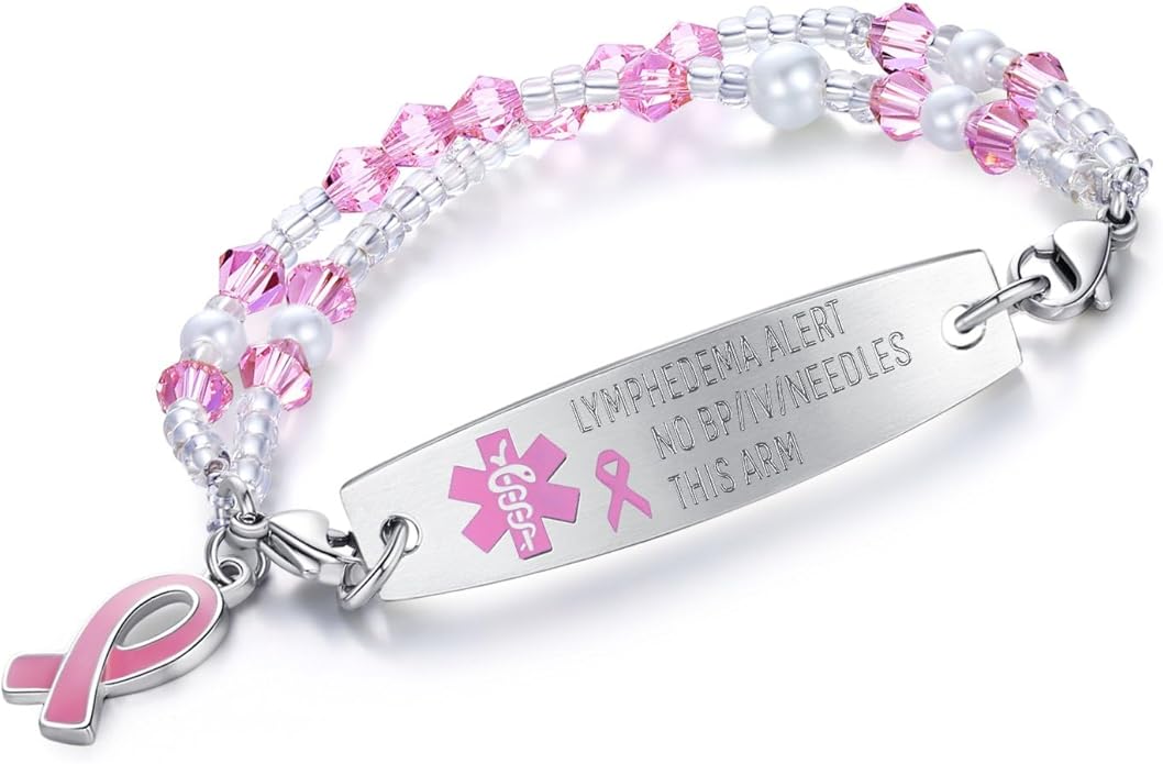 mnmoom 7.5 inch interchangeable Medical id bracelets for Women beads Medical alert bracelets with customize engraving