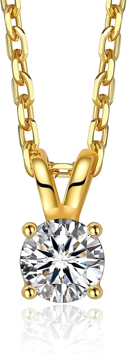 MomentWish Moissanite Solitaire Pendant Necklaces for Women Sterling Silver 0.3/0.5/1/2-Carat D Color VVS1 Clarity Mossanite Jewelry for Women