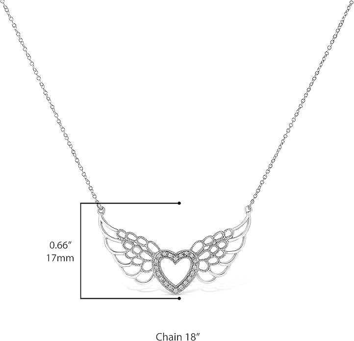 Haus of Brilliance .925 Sterling Silver Pave-Set Diamond Accent Fairy Wing 18" Heart Pendant Necklace (I-J Color, I1-I2 Clarity)