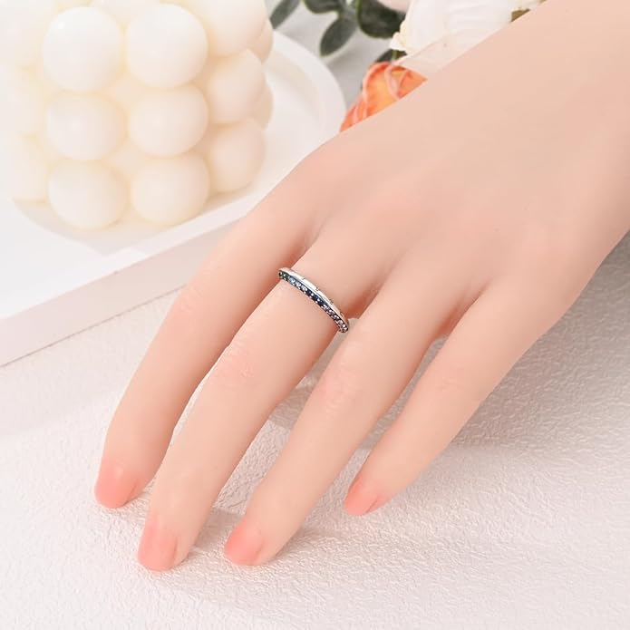 NARMO 925 Sterling Silver Rings for Women Evil Eyes Rings Entwined Line Cubic Zirconia Rings Simple Stackable Finger Rings Engagement Ring Personality Rings Size 6-9