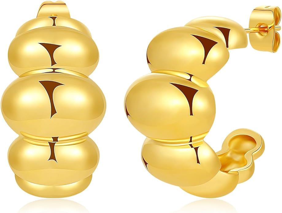 8YEARS Chunky Gold Hoop Earring for Women, 18K Gold Plated Lightweight Thick Hoops, Hypoallergenic Trendy Jewelry for Gift